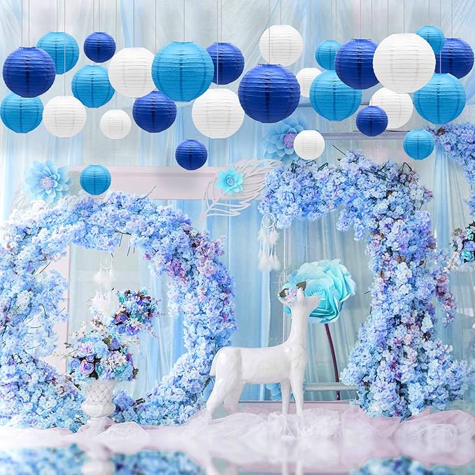 ADLKGG Blue Paper Lanterns Decorative, Hanging Round Paper Lantern Party - Image 5
