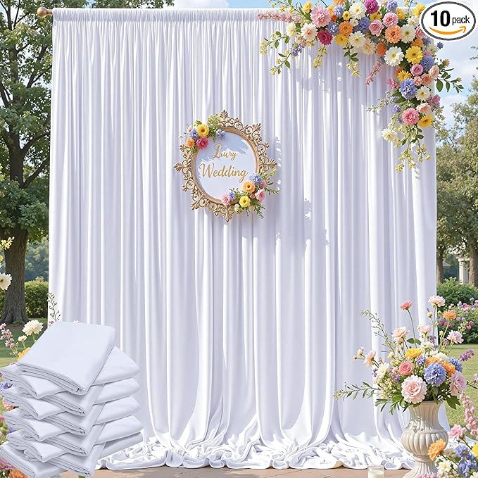 50×12ft Wrinkle Free White Backdrop Curtain, Soft Silky Draping Wedding Drapes by ENJOYYOURPARTY