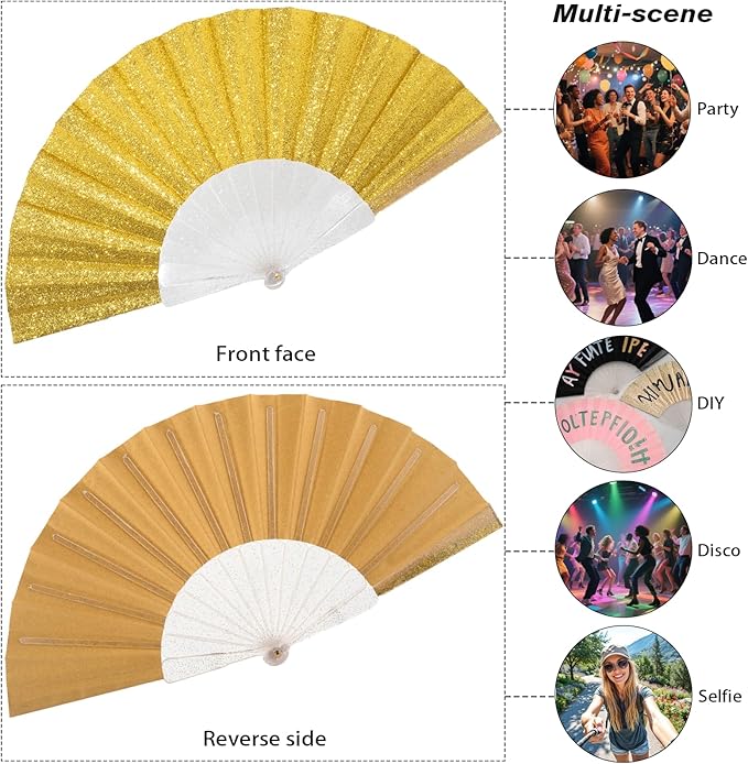 12 Pack Handheld Fan, Folding Hand Glitter Fan - Image 6
