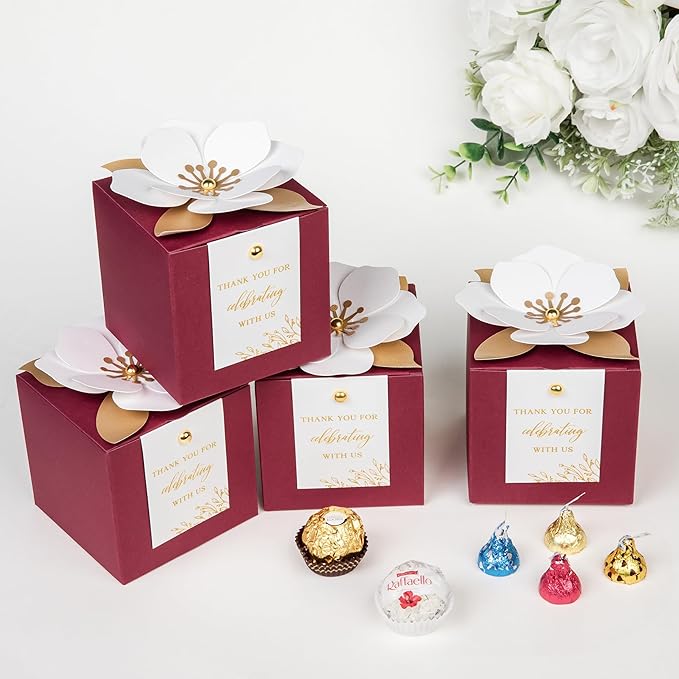 FEIYI 20 PCS Burgundy Gift Boxes, 3 In 1 Favor Boxes - Image 3