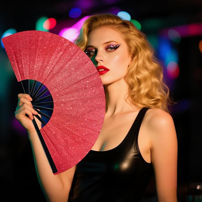 Glitter Large Fans Red Fans for Line Dancing Boots on The Ground Fan Shiny - Image 6