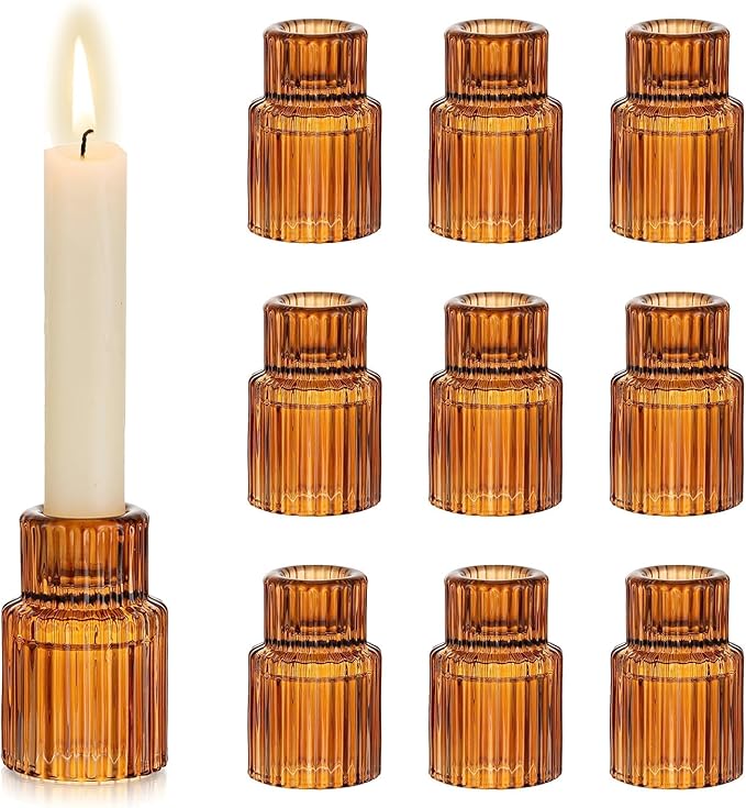 Hewory Glass Taper Candle Holders: 10 PCS Amber Elegant Candle Holder by Hewory