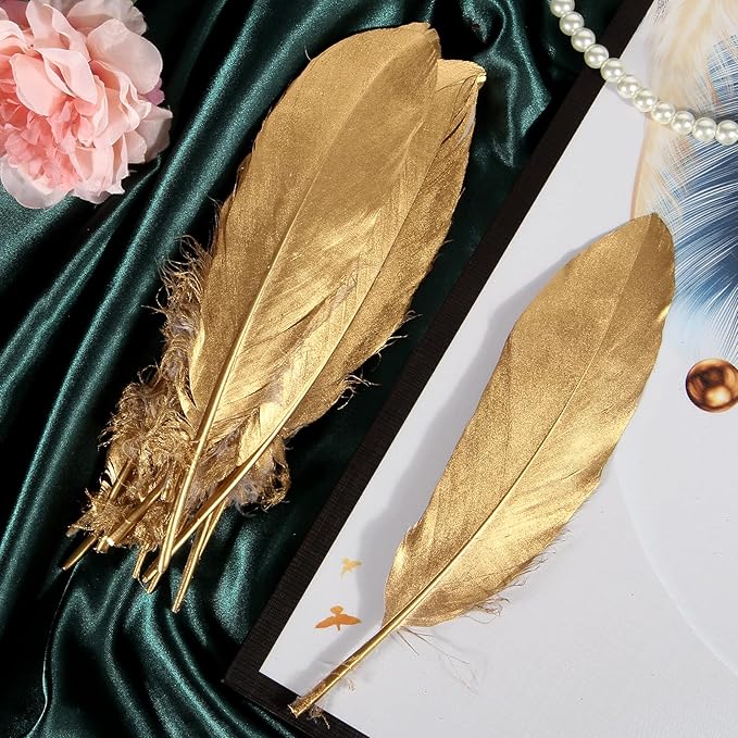 THARAHT 120pcs Gold Goose Feathers Natural Bulk 6-8 inch 15-20cm - Image 6