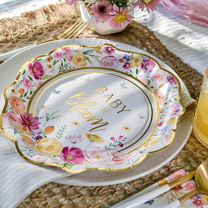 Kate Aspen Baby in Bloom 62 Piece Party Tableware Set Baby Shower Party - Image 3