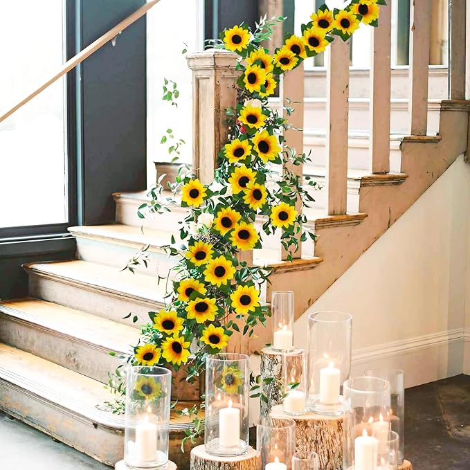 Uieke 3 Pack 7.5ft/Pcs Artificial Sunflower Garland Hanging Sunflower Vines - Image 4