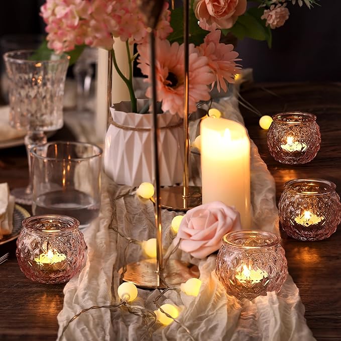 DARJEN 48Pcs Pink Votive Candle Holders- Round Candle Holders Bulk - Image 6