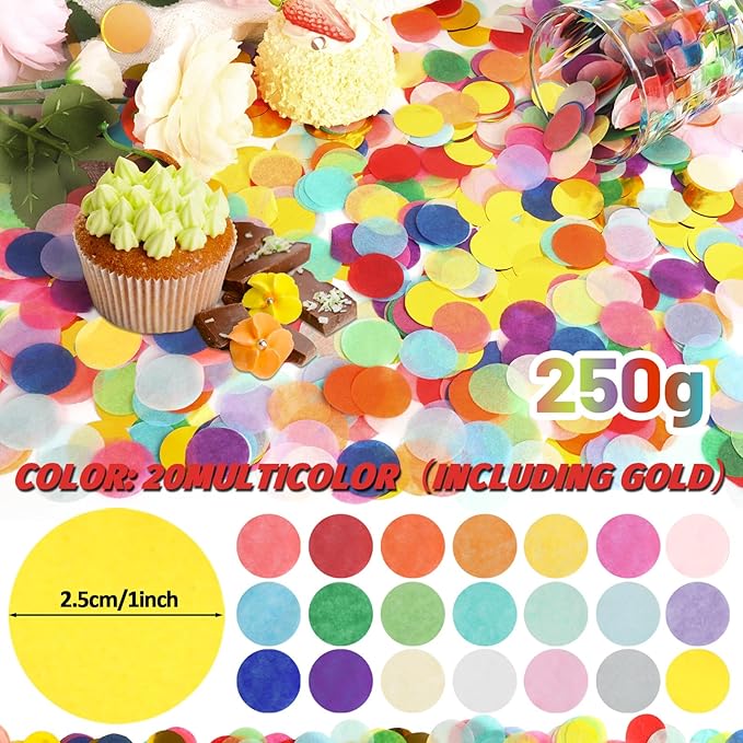 RYKOMO 20000 Pieces 1 Inch Round Tissue Paper Confetti, 7oz Multicolor Table - Image 2