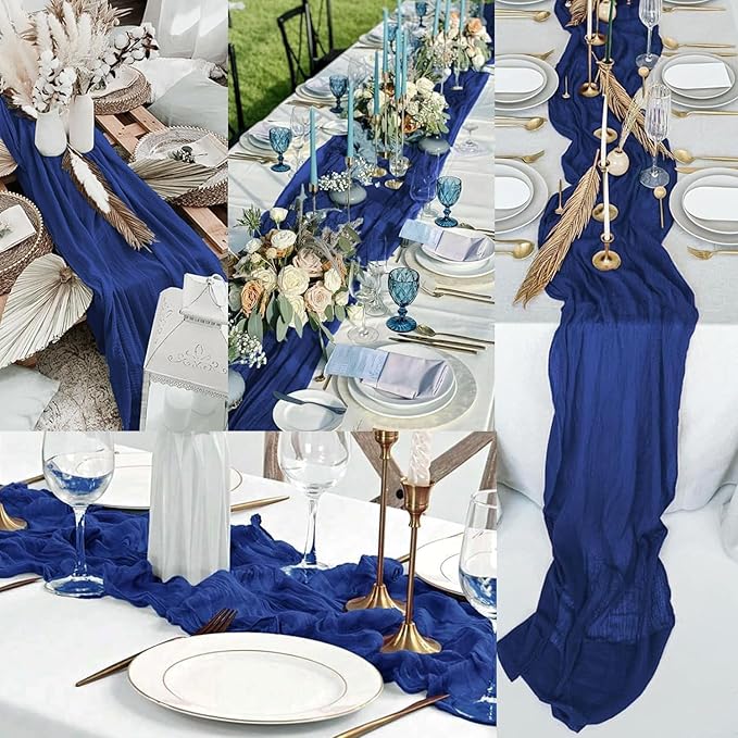 10FT 6 Pack Royal Blue Cheesecloth Table Runner 20 x 120 Inch Long Rustic Gauze - Image 6