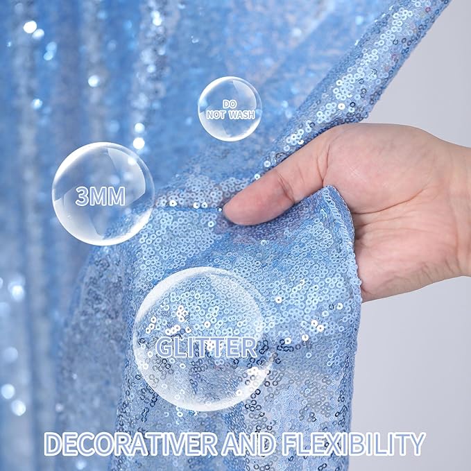 Birthday Backdrop Curtain Baby Blue Sequin Backdrop Drapes 6x8FT Shimmer Photo - Image 2