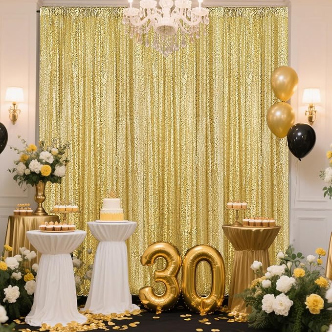 Gold Sequin Backdrop Curtain 4 Pieces 2FTx8FT Glitter Photography Backdrop - Image 8