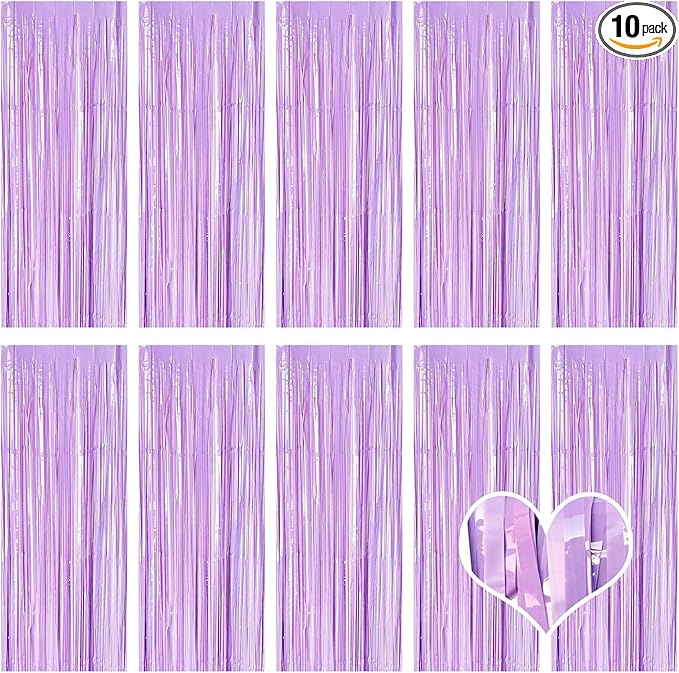 10 Pack Purple Foil Curtain Backdrop 3.2ft x 8.2ft Macaron Tinsel Foil Fringe by Ohiyoo