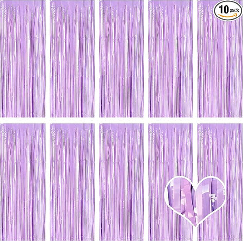 10 Pack Purple Foil Curtain Backdrop 3.2ft x 8.2ft Macaron Tinsel Foil Fringe by Ohiyoo