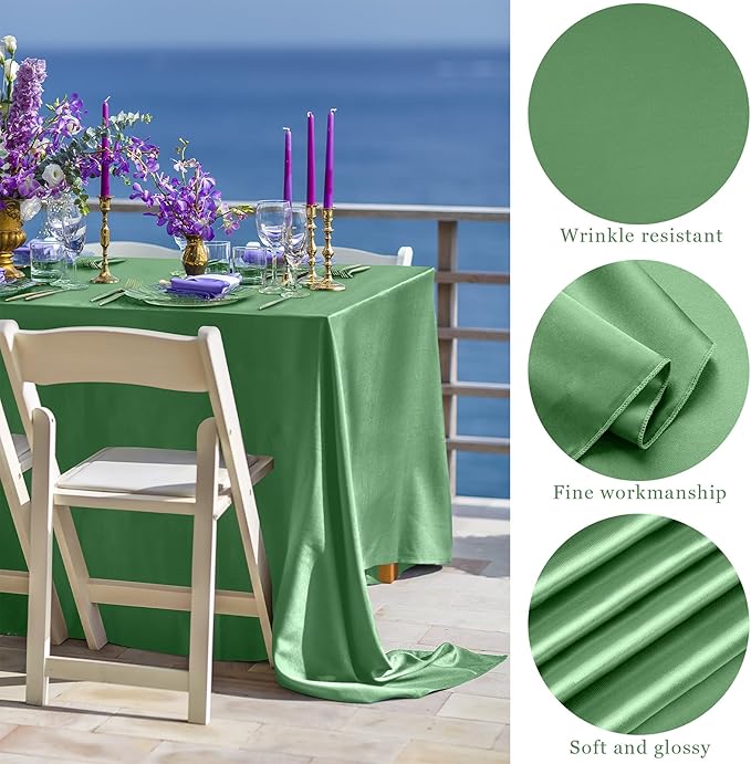 TURSTIN 4 Packs Gradient Sage Green Satin Tablecloth 102 x 58 Inch Overlay - Image 3