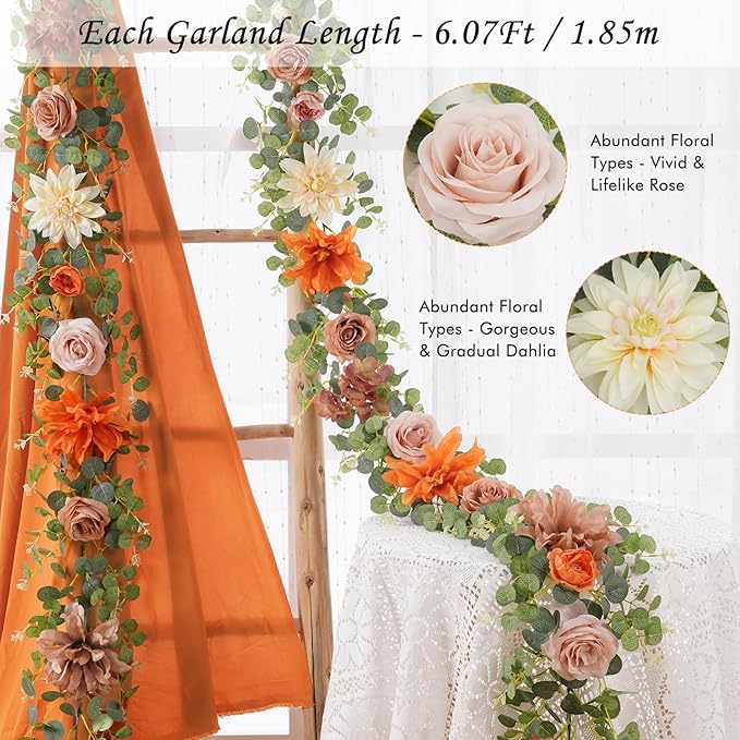 Waipfaru 2Pcs Fall Garland Decor, 6.07Ft Eucalyptus Flower - Image 2