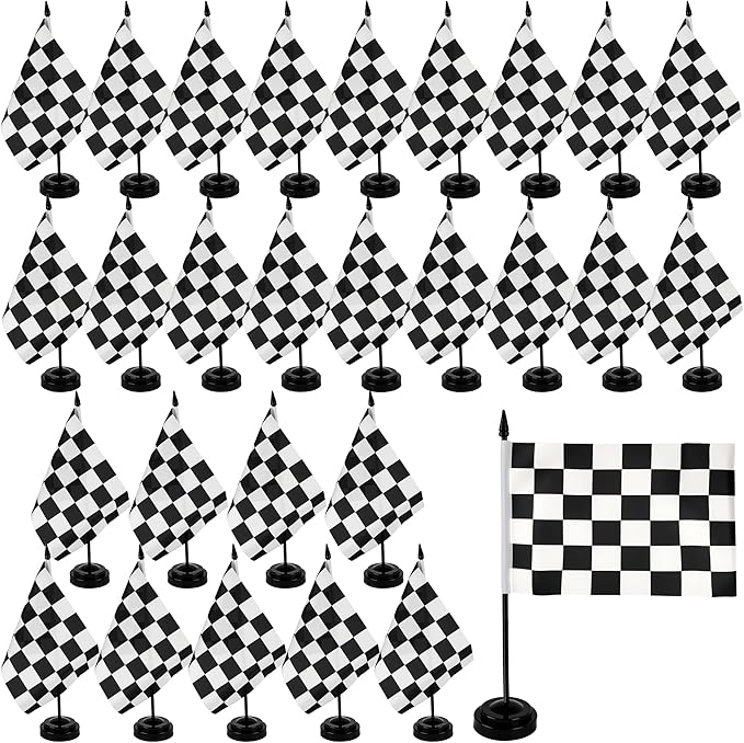 28 Pcs Black and White Checkered Racing Stick Flag Mini Race Car Office Table by Unknown