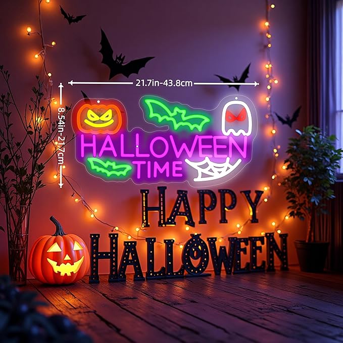 Halloween Time Neon Sign Ghost Decor Sign Spooky Neon Sign, Halloween Hanging - Image 5