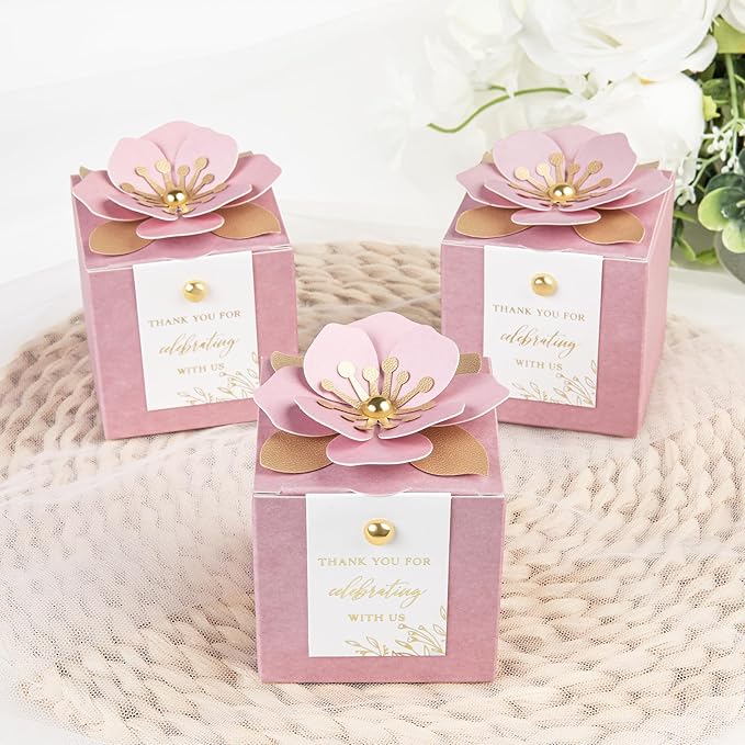 FEIYI 20 PCS Favor Boxes, 3 In 1 Dusty Rose Candy Boxes - Image 5
