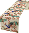 Peacock Table Runner, Spring Floral Peacock Birds Table Runner by Unknown