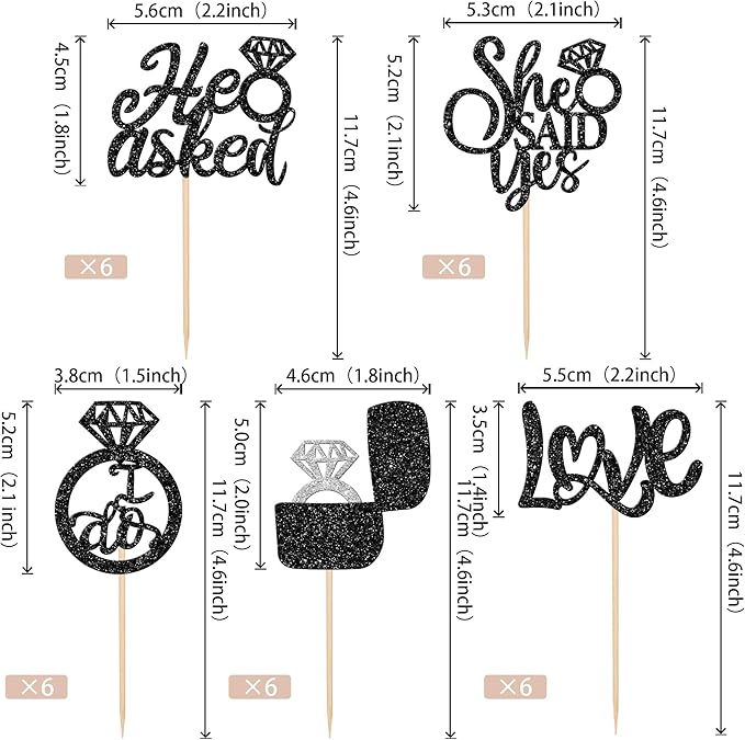 30 PCS He Asked She Said Yes Cupcake Toppers Love I Do Diamond Ring Cupcake - Image 2