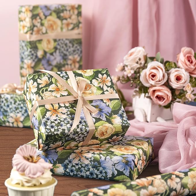 WRAPAHOLIC Kraft Floral Wrapping Paper Roll - Image 6