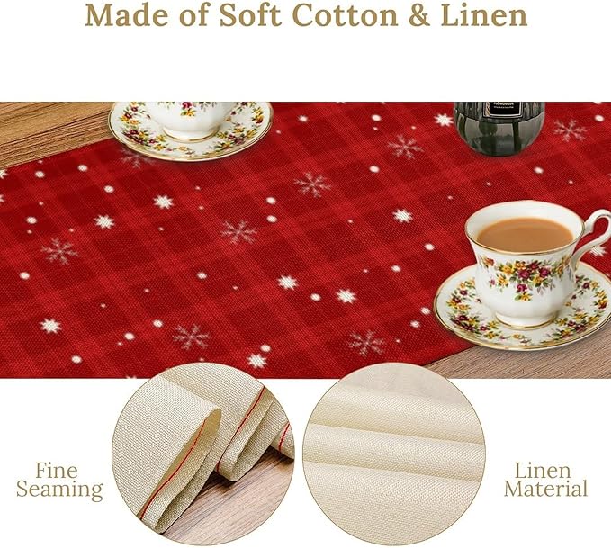 Christmas Table Runner, Christmas Snowman Snowflakes Winter Seasonal Table - Image 5