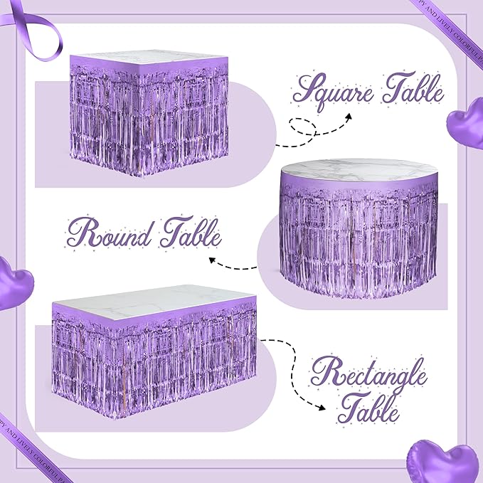 1 Pack Light Purple Table Skirts, 29x108" Metallic Foil Tinsel Fringe Table - Image 4