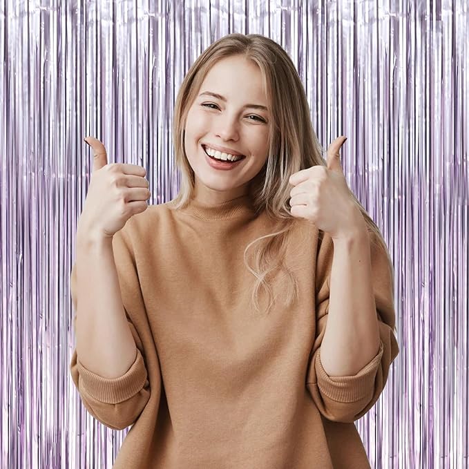 2 Pack Light Purple Foil Fringe Backdrop Curtains, Tinsel Streamers Party - Image 5