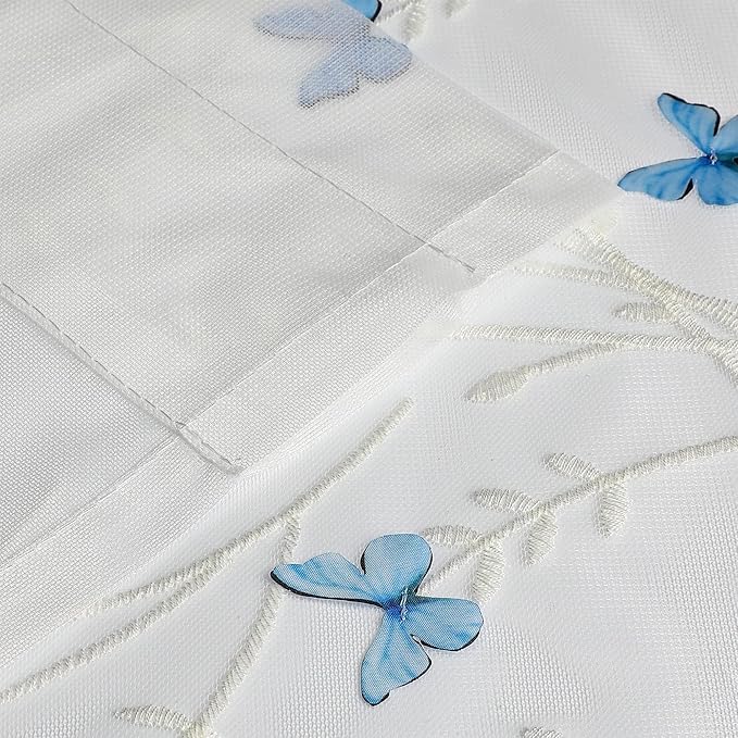 VISIONTEX White Sheer Voile Curtains, Decorative White Embossed Drip Rod Pocket - Image 5