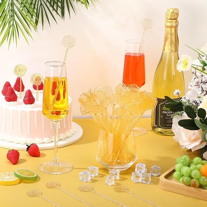 100 Pcs Gold Glitter Drink Stirrers Cocktails Plastic Swizzle Sticks 7.5 Inch - Image 4