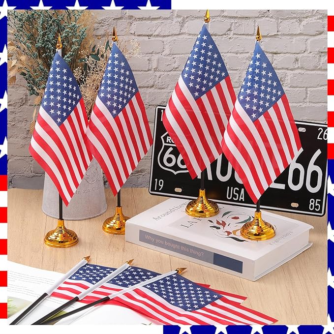 24 Pcs American Desk Flag Set Small USA Flags - Image 2