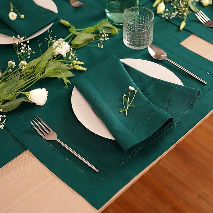 Green Cotton Linen Napkins Set of 4 – Hemstitch Cloth Napkins 20x20 Inch – - Image 2
