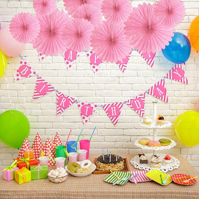 20 Pcs Pink Hanging Paper Fan, Hanging Honeycomb Round Paper Fans - Image 4