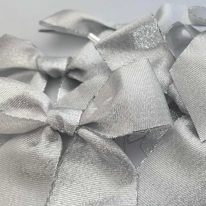 36pcs 4-1/2" Metallic Silver Glitter Ribbon Bows - Image 8
