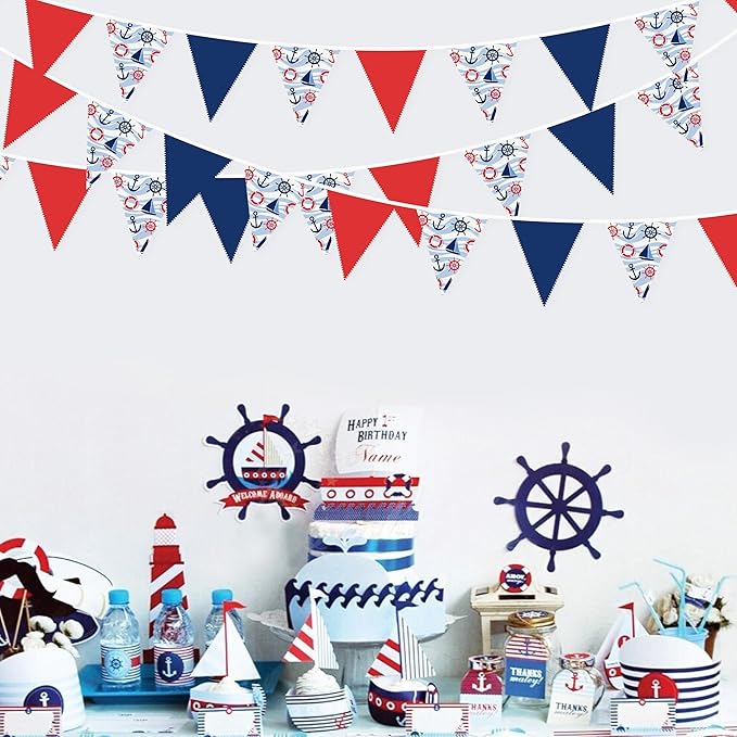 32Ft Nautical Party Decorations Red Blue White Nautical Themed Fabric Banner - Image 4