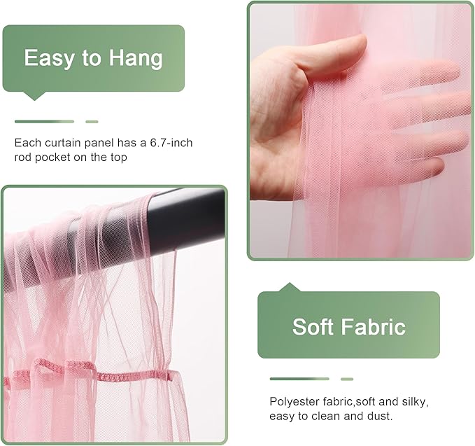 Tulle Backdrop Curtain with Lights String 10FT X 10FT Pink Sheer Tulle Backdrop - Image 4