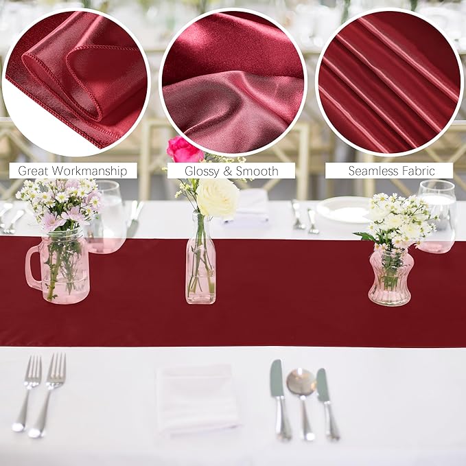 Aneco 12 Pack Satin Table Runner 12 x 108 Inch Burgundy Long Wedding Satin Silk - Image 3