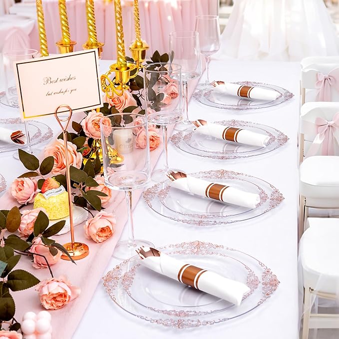 50Guests Pre Rolled Rose Gold Plastic Silverware Sets - Image 5