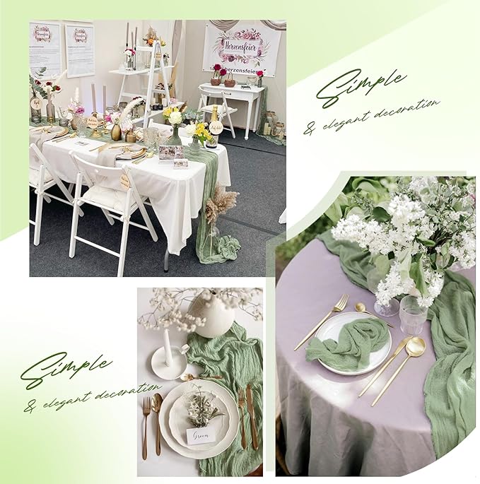 Aktor 12 Pack Sage Green Table Runner Boho Cheesecloth Table Runner Semi Sheer - Image 6