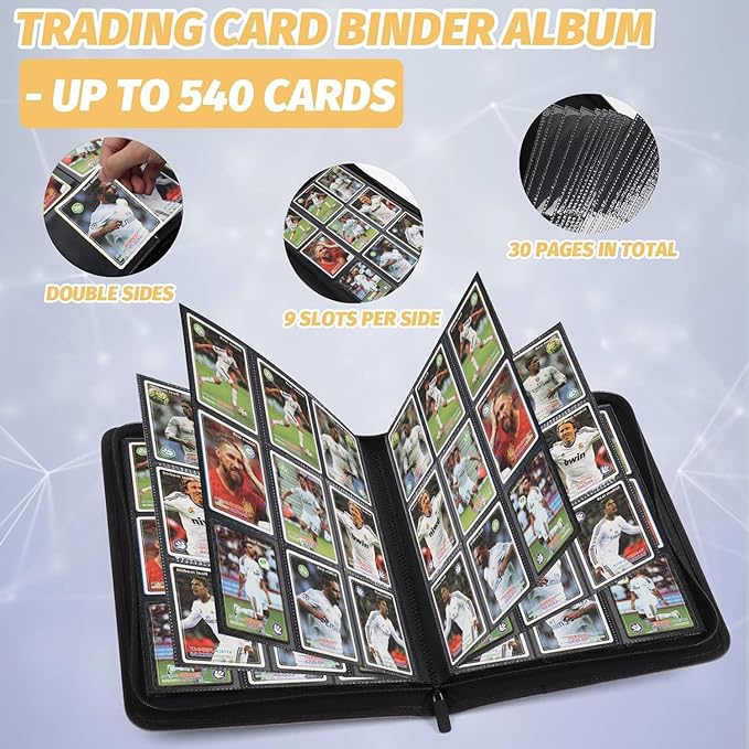 9 Pocket Card Binder, Premium Zip Trading Card Binder, 540 Double Sided Pocket - Image 6