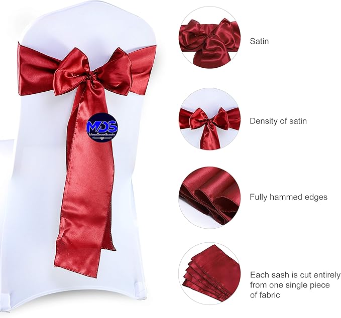 MDS Pack of 150 PCS Satin Chair Sashes Charmeuse Sateen Dining Chair Bows - Image 6
