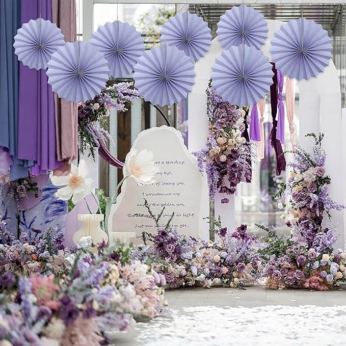 Purple Birthday Decorations, DIY Purple Paper Fans Hanging Decoration, Party - Image 5