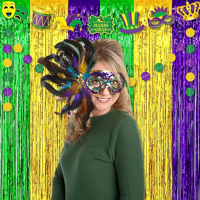 6 Pack Gold Green Purple Foil Fringe Curtains Backdrop, 3.28 x 8.2 Ft Metallic - Image 7