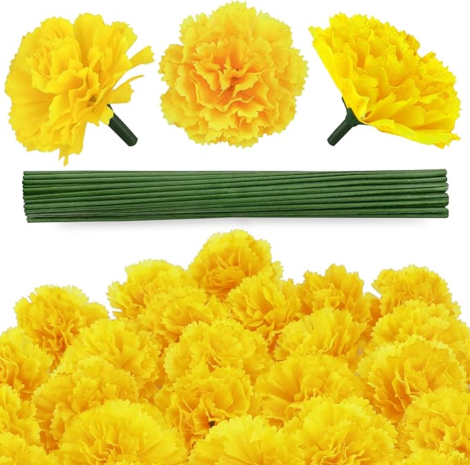 30 Pcs Artificial Marigold Flowers, 3.54" Silk Marigold Flower Heads by GOMALL