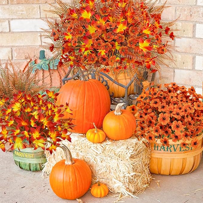 64Pcs Fall Flowers Outdoor Faux Fall Flowers Plants UV Resistant Autumn - Image 2