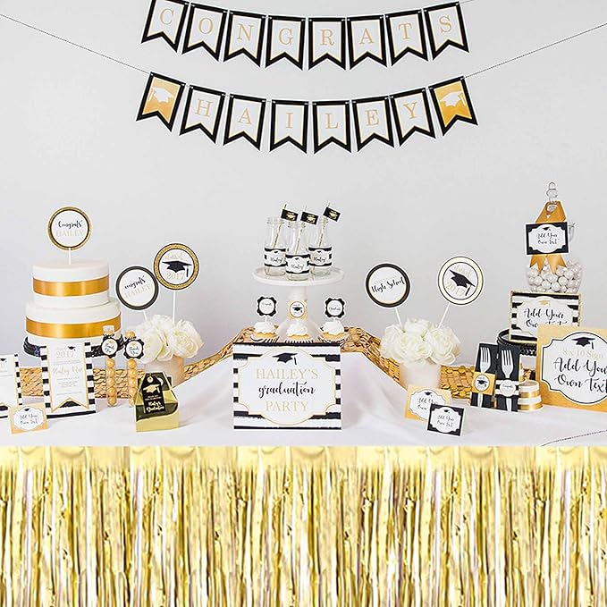3 Pack 29 x108 Inch Light Gold Foil Fringe Table Skirts Metallic Banner - Image 7