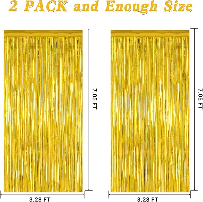 2 Pack Gold Tinsel Backdrop, 3.28 FT x 7.05 FT Metallic Fringe Curtain - Image 2