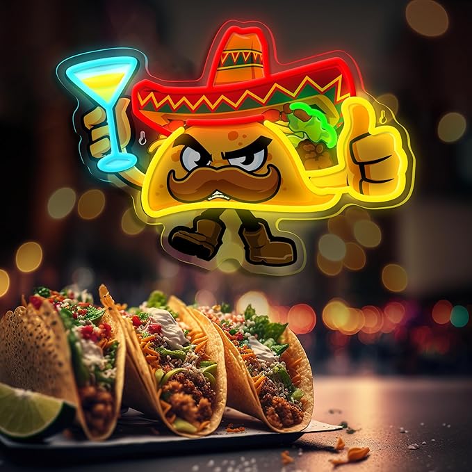 Tacos Neon Sign for Wall Decor, Dimmable Led Tacos Neon Light for Mexican - Image 6