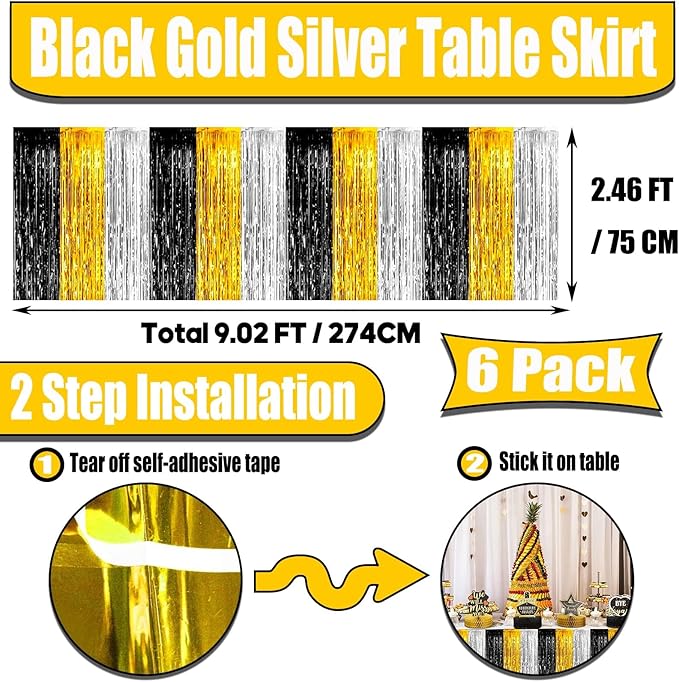 6 Pack 29x108 Inch Metallic Foil Fringe Tinsel Table Skirts Banner - Image 2