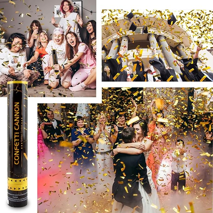 6 Pack Gold Confetti Poppers, 12 Inch Confetti Cannon Party Poppers Shooters - Image 3