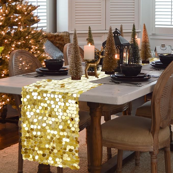 VHH Sequin Table Runner 12 x 108 inches Gold Table Runner, Glitter Runner - Image 2